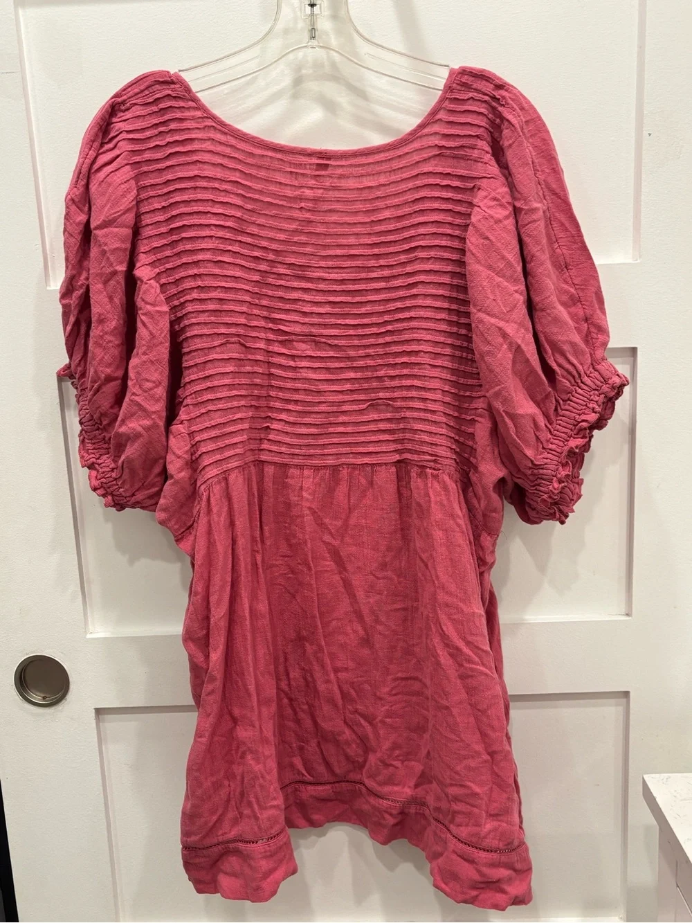 Free People Elsie Dusty Rose Pintuck Puff Sleeve Tunic Top